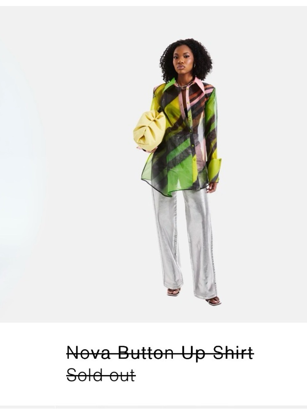 Hanifa -Nova Sheer Button-Down Shirt in Green, Pink, Black